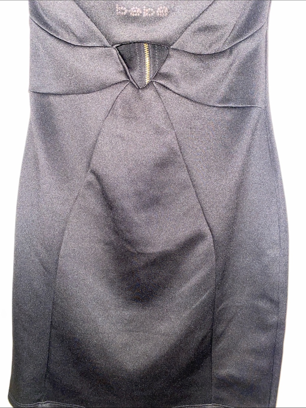 bebe Black Strapless Mini Dress with Front Cutout (50) - Picture 4 of 14